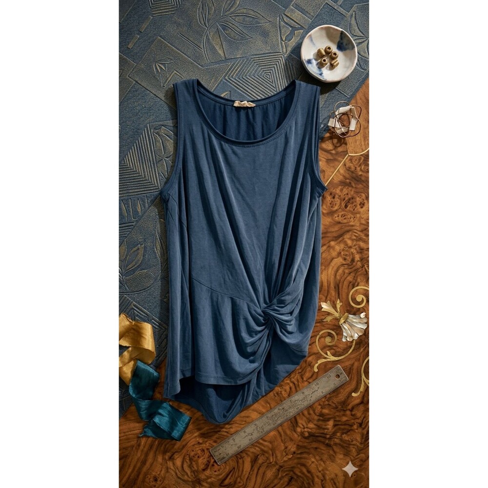 Mystree Women’s S Modal Sleeveless Top Blue Front Twist Knot Soft Tank Blouse